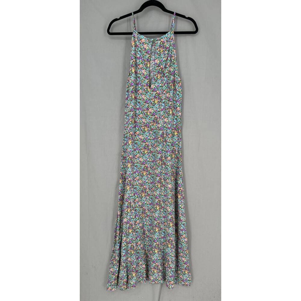 Silk Salt Dress Womens Medium Blue Floral Maxi Ditsy Front Slits Boho Cottage - Picture 5 of 10